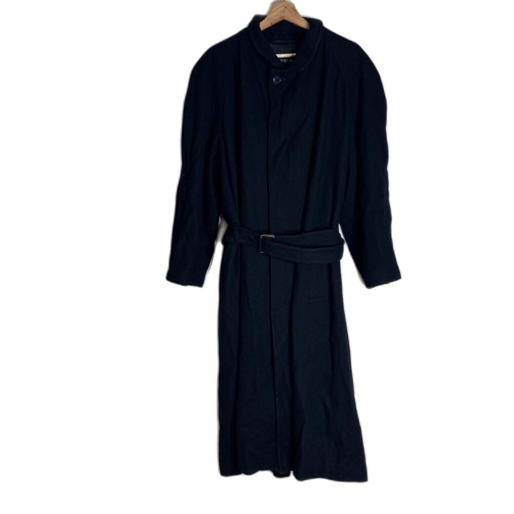 Jhane Barnes Men's‎ Belted Long Overcoat Wool Blend Minimalist Black Small